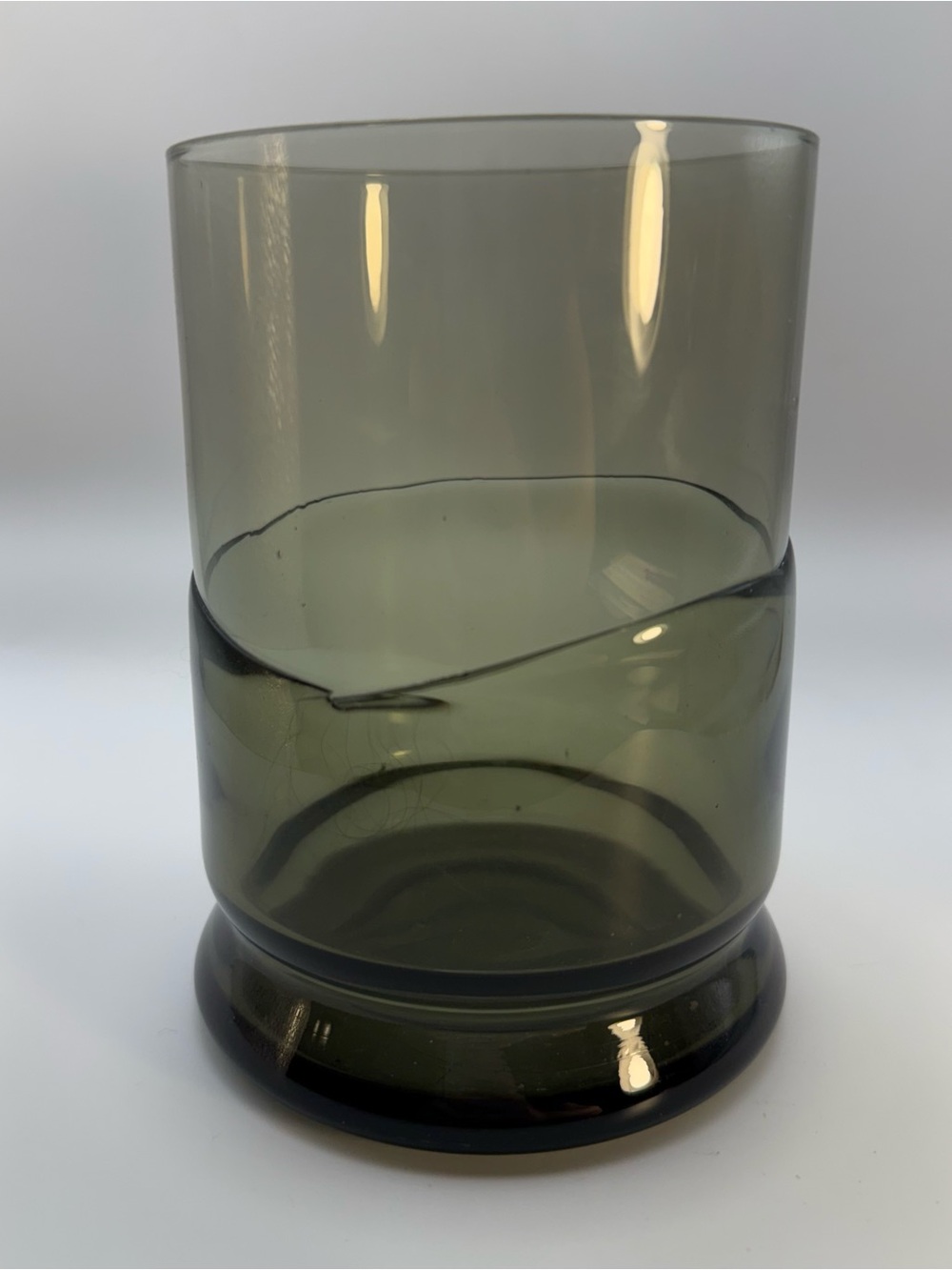 Vintage Pier 1 Mid Century Mod Smoky Black Grey Glass Double Dip Vase 6.25"x 4"
